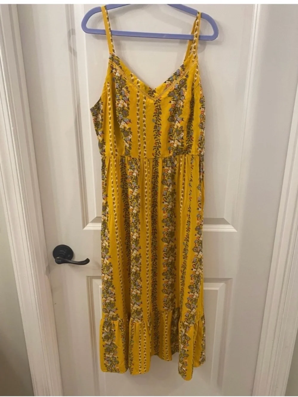 Old Navy Yellow Floral Cami Midi Dress Size M